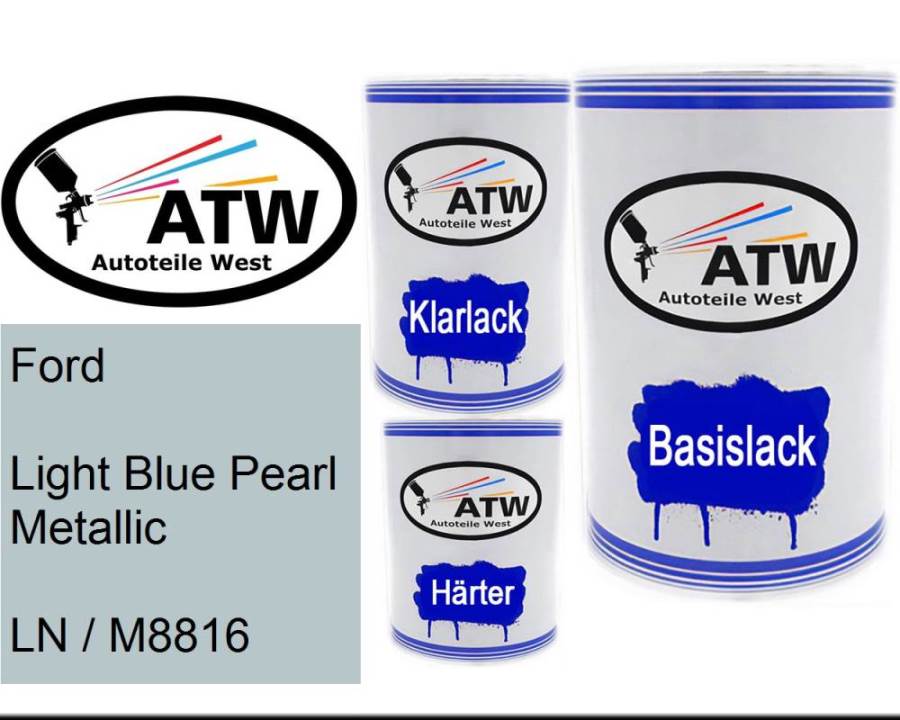 Ford, Light Blue Pearl Metallic, LN / M8816: 500ml Lackdose + 500ml Klarlack + 250ml Härter - Set, von ATW Autoteile West.
